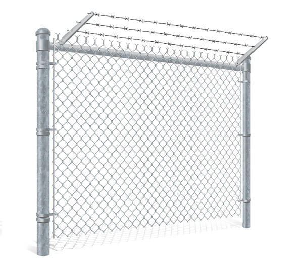 Commercial chain link fence panel with barbed wire