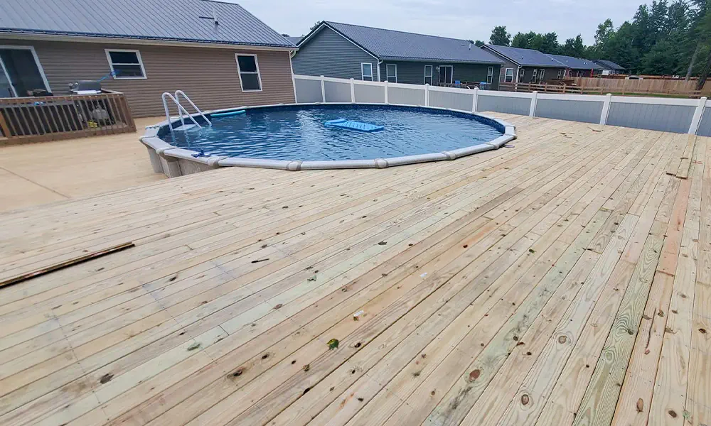 Deck surrounding outdoor pool in Cincinnati Ohio
